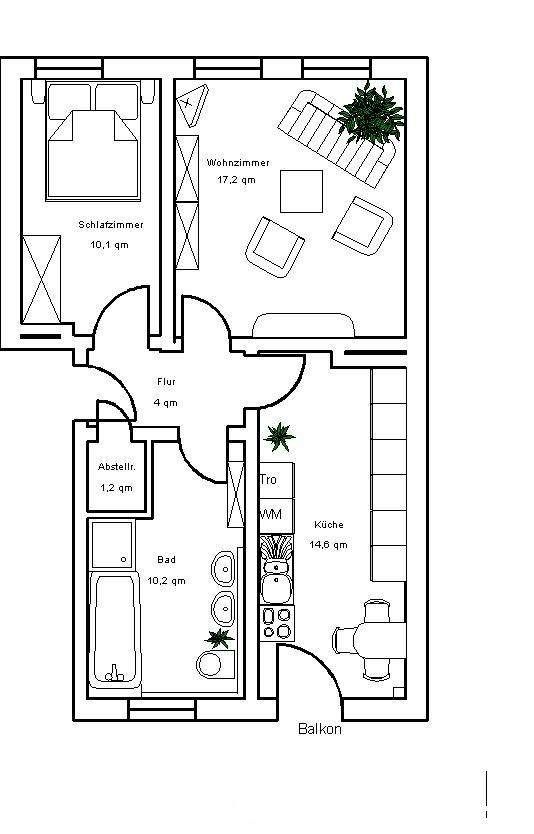 2 Raum-Wohnung im Erdgeschoss mit Balkon!